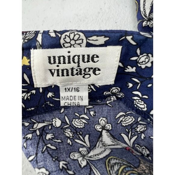 Unique Vintage 1X 16 Mushroom Rooster Print Puff Sleeve Mini Dress Retro - Picture 5 of 12